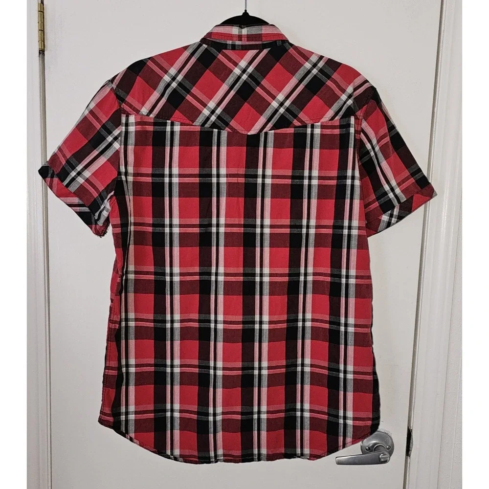 JNCO Men's Red‎ & Black Western Style Plaid Shirt Size L Short Sleeve